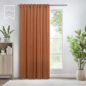 Pitalk Burnt Orange Linen Curtains 60” x 90” Length 2 Panels Set Back Tab Poc - Picture 1 of 11