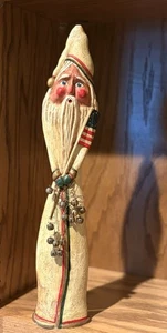 Vintage Bill Jauquet Volkskunst Figur Weihnachtsmann hält amerikanische Flagge Glocken 17 Zoll - Bild 1 von 10