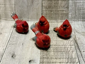 Vintage Hand Carved Wooden Red Cardinal Christmas Ornament Lot Of 4 - Picture 1 of 7