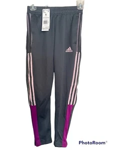 NWT girls S ADIDAS Aeroready 3-Stripe Gray Pink Tapered Reg fit Pants - Picture 1 of 12