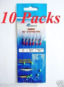 10 Packungen Größe #8 Sabiki Bait Rigs 6 ROTE Haken Salzwasser Angelköder - 496 - Bild 1 von 3