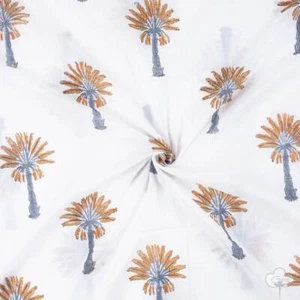 Palm Tree Block Print Fabric Indian 100% Cotton Natural Light Weight Fabric 10yd - Picture 1 of 4