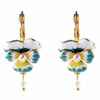 Pendientes colgantes Betsey Johnson esmaltados perlas orquídeas flor vendedor de Estados Unidos Foto 1 de 4