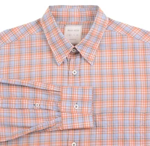 Billy Reid Standard Cut Made in ITALY Orange Blue Plaid Check Button Up Shirt M - Picture 1 of 9