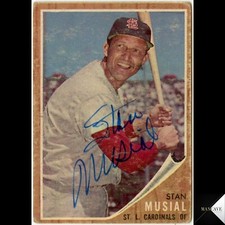 Stan Musial Autographed Vintage 1962 Topps Card #50 St. Louis Cardinals HOF
