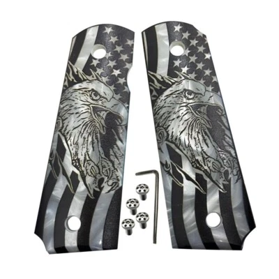 SHARD 1911 Grips Ambi Cut Custom Gun Grips 1911 Full Size Grips Engraved US Flag Eagle