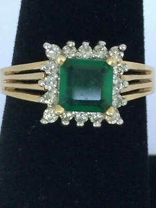Princess Cut Smaragd und Diamant Ring 14K Größe 8 - Bild 1 von 12