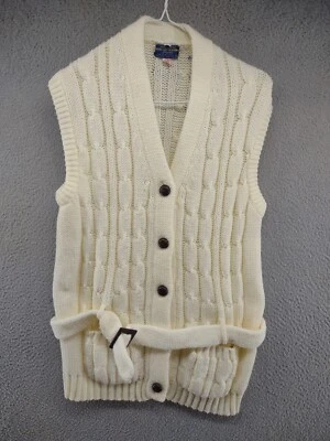VTG 90s Hand Loomed Hand Full Fashioned Import Cable Knit Sleeveless Sweater L - Image 1 of 4