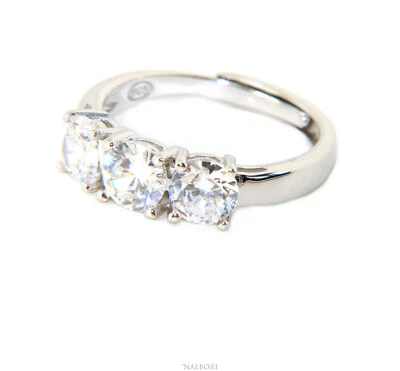Anello trilogy argento 925 donna 3 pietre 5mm regolabile zirconi bianchi donna - Immagine 1 di 3