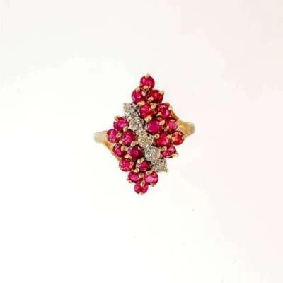 Natural Ruby and Diamonds Vintage Cluster Women Ring 10k Yellow Gold Ring - Image 1 of 4