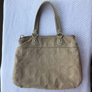 Coach Poppy Signature Glam Tote Light Blue Lining Handbag Purse Shoulder Strap - Picture 1 of 7