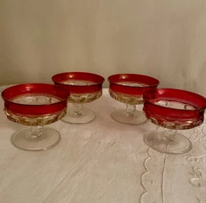 Set of 4 Kings Crown Ruby Red Flash Thumbprint Sherbet Dessert Indiana Glass 4"T - Picture 1 of 9