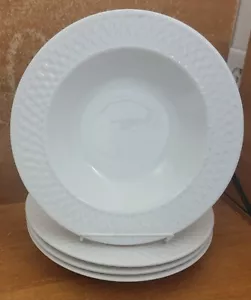 Oneida WICKER WHITE Rim Soup bowl set of 4, 8 3/4", Basketweave, Stoneware, EUC - Picture 1 of 10
