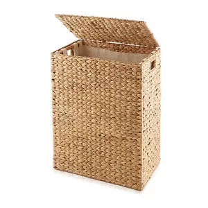 Cesta de ropa tejida con tapa y forro, jacinto de mimbre natural - Imagen 1 de 1