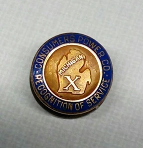 MICHIGAN CONSUMERS POWER COMPANY RECOGNITION SERVICE 10 YEAR PIN ENAMEL BADGE - Picture 1 of 3