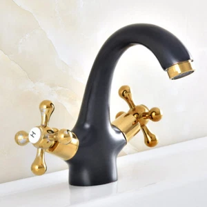 Grifo mezclador lavabo lavabo con doble mango cruzado de latón dorado negro 8nf479 - Imagen 1 de 6