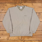 Vintage Reebok Logo Fleece Sweatshirt L 90er Jahre Gummi Aufnäher grau V-Ausschnitt Pullover