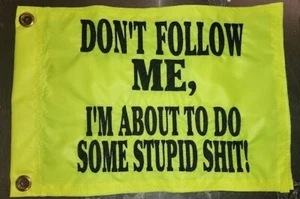 Bandera de seguridad 12"x18" DON'T FOLLOW STUPID SH*T Lime Squeeze con 2 ojales de latón - Imagen 1 de 2