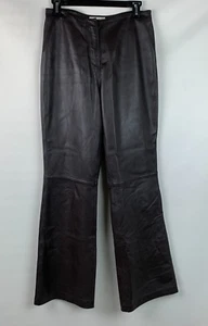 Worthington Pants Brown Leather Straight Leg Flat Front Zip Hook Lined Size 4 - Picture 1 of 13