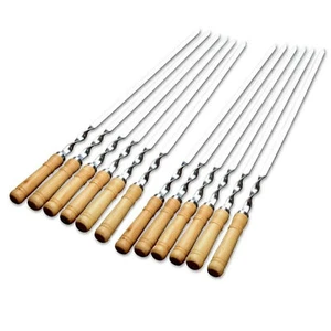 12X Schaschlikspieße 55cm Schaschlik Spieße Edelstahl Holzgriff Grillspieß Neu - Bild 1 von 6