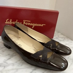 Salvatore Ferragamo Boutique 8.5 AA Labelle Espresso Patent Leather Flats - Picture 1 of 10