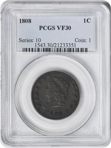1808 Large Cent VF30 PCGS Cover