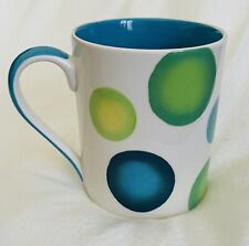 Crate And Barrel Blue Green White Polka Dot Coffee Mug Cup Classic
