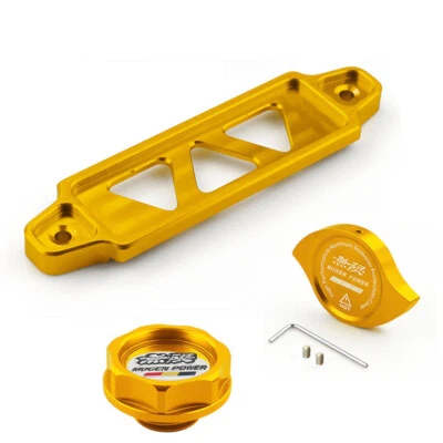 Tapa de llenado de aceite de motor JDM Gold + tapa del radiador + amarre de batería para Honda Acura Foto 1 de 4