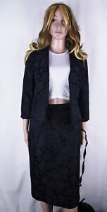 Vtg 100% Seide  Silk Skirt Suit Kostüm Jacke Rock Dynasty Hong Kong Black Gr S