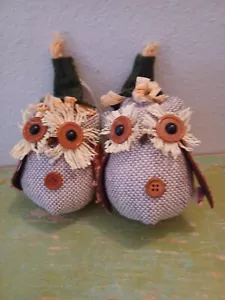 OWLS Pair Of Cloth Brown Owls. Greenbrier Intl. Harvest Co. Hanging Ornament. - Picture 1 of 4