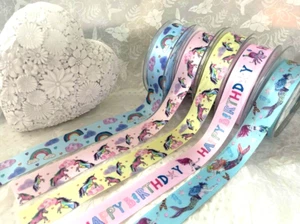Berisfords BIRTHDAY Girl Boy - Unicorn Rainbow Mermaid - 5 options - Ribbon 25mm - Picture 1 of 10