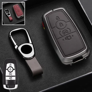 Zinc Alloy Leather Car Key Case Cover For Ford F-150 Mustang F-250 Edge Explorer - Picture 1 of 6