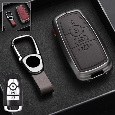 Zinc Alloy Leather Car Key Case Cover For Ford F-150 Mustang F-250 Edge Explorer - Image 1 of 4