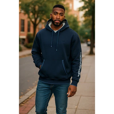 Ben Sherman Mens Fleece Spellout Logo Hoodie Sweatshirt Navy Blue XL - Image 1 of 4