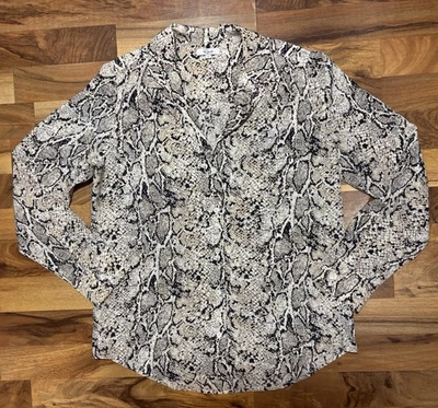 Rails Womens Button Front Collared Snakeskin Print Silk Shirt White Gray Size S - Image 1 of 4