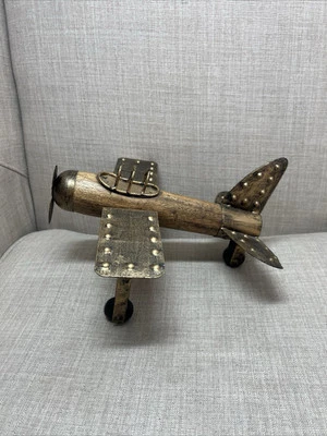 Hand Made Décor Single Propeller Wooden Tin Fixed Wing Toy Airplane - Image 1 of 4