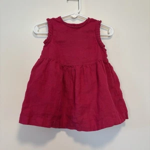 Petit Bateau Pink Ruffle Flared Linen Dress Baby Girl 12 Months/74 cm - Picture 1 of 7
