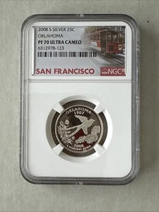 2008 S 25C Silver Proof State Quarter Coin NGC PF70 Ultra Cameo OKLAHOMA - Picture 1 of 3