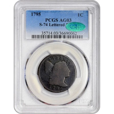 1795 1C LETTERED EDGE AG03 PCGS CAC Lowball Flowing Hair Early Large Cent - Image 1 of 4