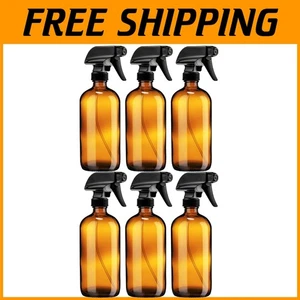 Amber Glass Bottles with Mist & Stream Settings - 6 Pack - Picture 1 of 8