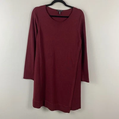 Vestido Suéter Eileen Fisher Talla Pequeña Mediana PM Lana Merino Borgoña Foto 1 de 4
