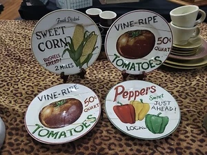 Set of 4 The Sakura Table Farmstand Vegetables Plates Farmhouse 8.25" - Picture 1 of 6