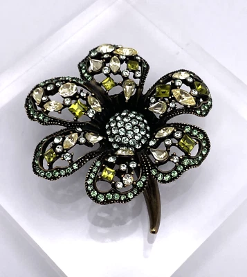 HEIDI DAUS «Premiere Attraction» кристалл цветок брошь заколка - оливковый цвет - новый в коробке - Изображение 1 из 4