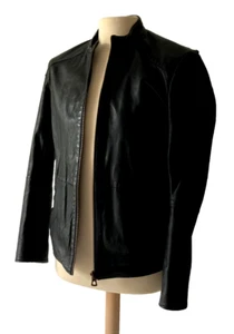 HUGO BOSS Men's Black Leather Zip Up Jacket S 46 36 - Picture 1 of 14