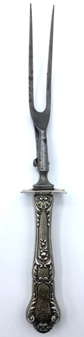 Gorham Baronial Old Sterling Silver Meat Serving Fork Utensil Roast Antique Cover
