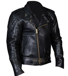 Men's Real Leather Quilted Panels Bikers Jacket Natural Leather Bikers Jacket - Picture 1 of 6