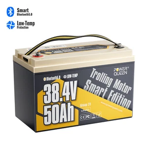 Power Queen 36V 50Ah Bluetooth LiFePO4 Battery for 100-120lb Trolling Motor Boat - Picture 1 of 11