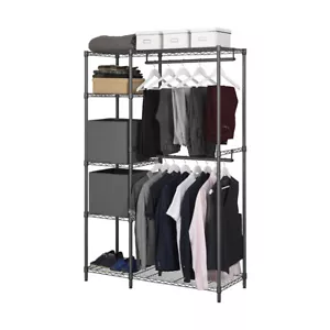 Grey 5 Tier Garment Rack/Wardrobe1818mm H x 1203mm W x 457mm D with Castors - Picture 1 of 3