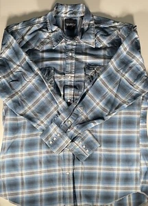 Wrangler Hemd Pearl Snap Herren 2XL Tall Langarm blau kariert Streifen Westernschnitt - Bild 1 von 12