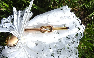 Antiguo cierre de clip de barra de corbata de piedra azul real de oro amarillo y rosa 2 1/2" 12K GF Foto 1 de 4